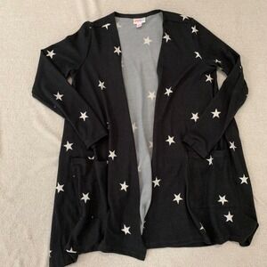 LuLaRoe Duster Cardigan Star Print Open‎ Front Pockets Black Small Caroline